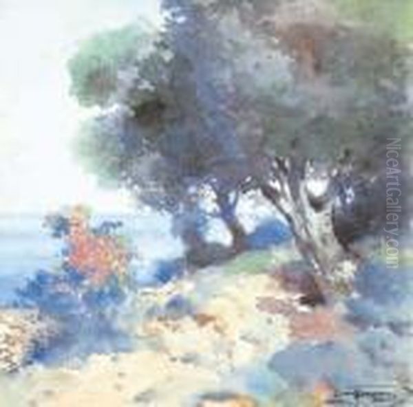 Giardino Con Scorcio Di Costa Oil Painting by Cesare Bentivoglio