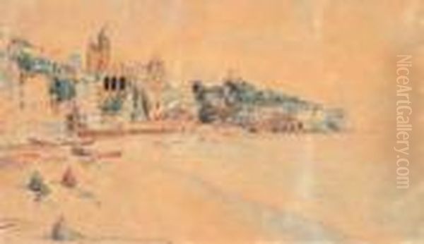 Veduta Della Spiaggia Di San Pietro Alla Foce Oil Painting by Cesare Bentivoglio