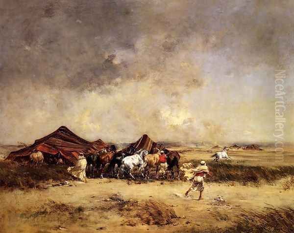 Arab Encampment Oil Painting by Victor Pierre Huguet