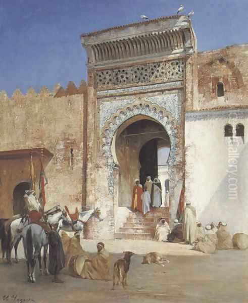 Arabs Outside the Mosque Oil Painting by Victor Pierre Huguet