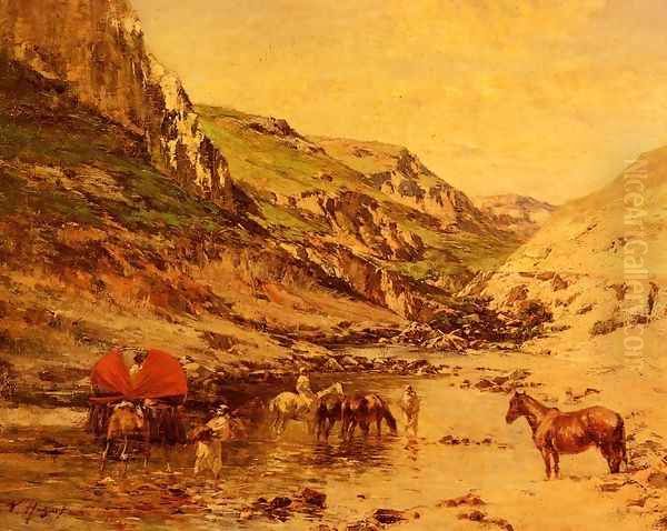 Arabs Resting in a Gorge Oil Painting by Victor Pierre Huguet