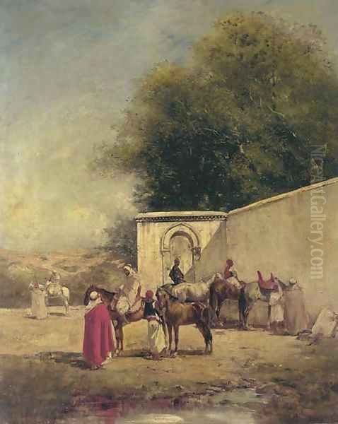 A l'abreuvoir Oil Painting by Victor Pierre Huguet