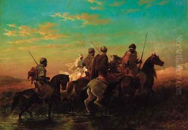 Arab horsemen Oil Painting by Victor Pierre Huguet