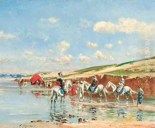 Arabs at the river's edge Oil Painting by Victor Pierre Huguet