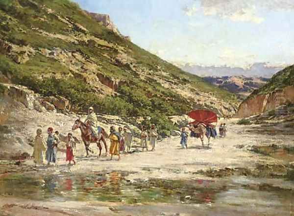 An Arab Caravan Oil Painting by Victor Pierre Huguet