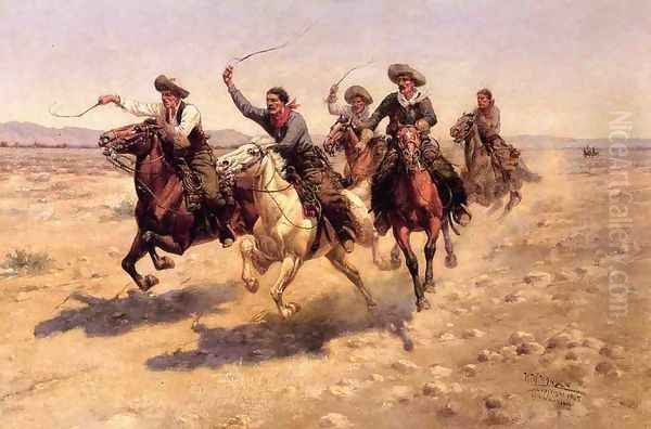 Cowboy Race Oil Painting by Herman Wendleborg Hansen