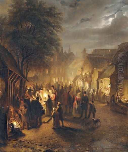 The busy nightmarket Oil Painting by Georg-Gillis Haanen