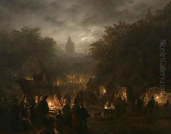 Night Market in Antwerp Oil Painting by Georg-Gillis Haanen