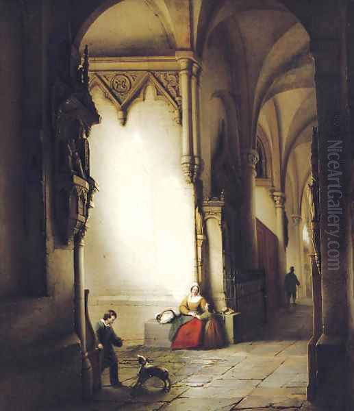 A sunlit church Oil Painting by Georg-Gillis Haanen