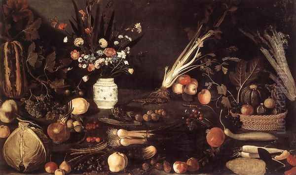 Flowers, Fruit, Vegetables and Two Lizards 1607 Oil Painting by Master of the Hartford Still-life