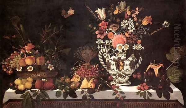 Fruit Still-Life with a Vase of Flowers Oil Painting by Master of the Hartford Still-life