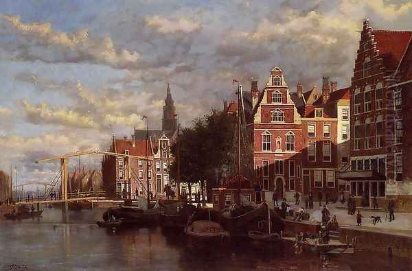 A Canal in Amsterdam Oil Painting by Johannes Frederik Hulk