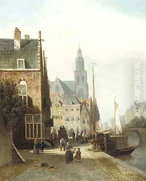 Daily activities along a Dutch canal Oil Painting by Johannes Frederik Hulk