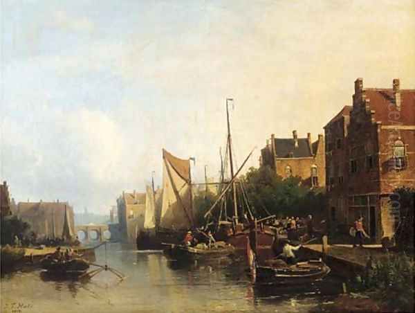 Harbour activities on a summer day Oil Painting by Johannes Frederik Hulk