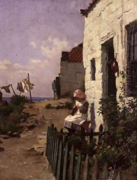 At the Cottage Door Oil Painting by Charles Haigh-Wood