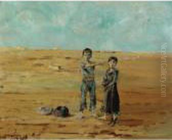 Vagrant Children On A Beach Oil Painting by Christian Berard