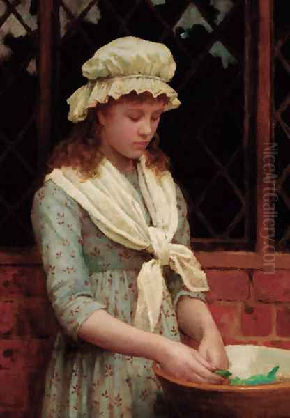 Shelling peas Oil Painting by Charles Haigh-Wood