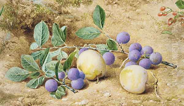 Plums Oil Painting by John William Hill