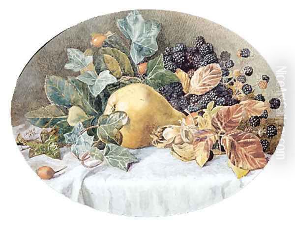 Still Life with Fruit Oil Painting by John William Hill