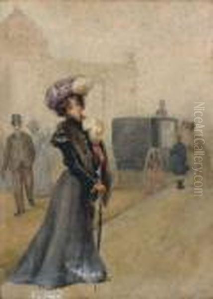 La Sortie Du Grand Palais Oil Painting by Jean-Georges Beraud