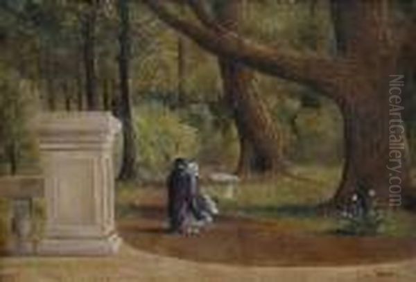 A Couple Promenading In A Park Oil Painting by Jean-Georges Beraud