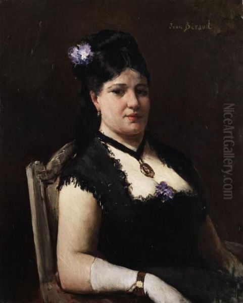 Portrait Einer Dame In Schwarzem Kleid Mit Blume Im Haar Oil Painting by Jean-Georges Beraud