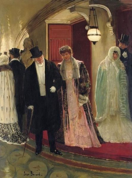 Sortie De La Loge De L'opera: Leaving The Opera Oil Painting by Jean-Georges Beraud