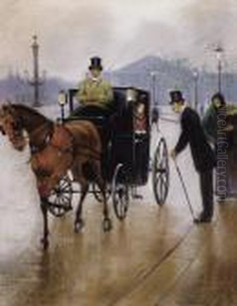 Couple In Carriage Oil Painting by Jean-Georges Beraud