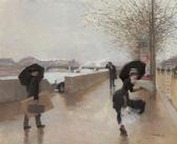 Le Vent Oil Painting by Jean-Georges Beraud