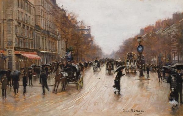 Scene De Boulevard A Paris: A Paris Boulevard Oil Painting by Jean-Georges Beraud