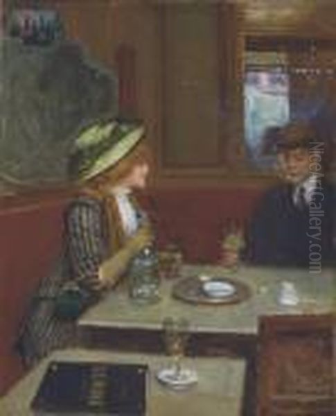 Scene De Bistro Oil Painting by Jean-Georges Beraud