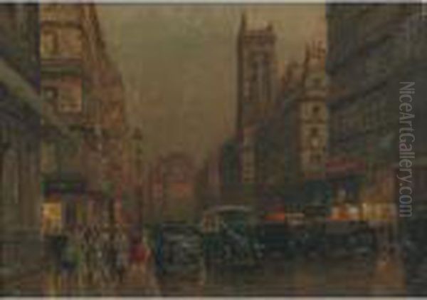 Rue De Rivoli (tour St. Jacques) Oil Painting by Jean-Georges Beraud