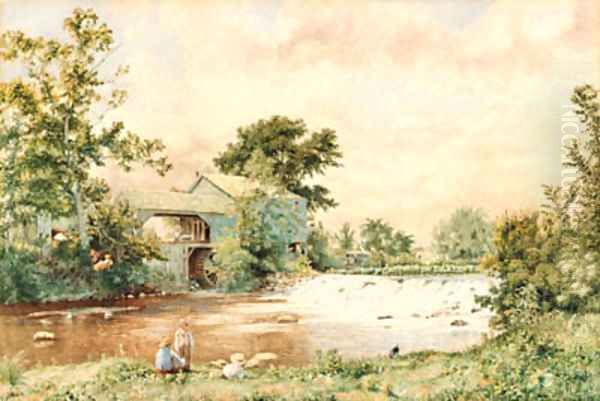 At the Old Mill Pond Oil Painting by John William Hill