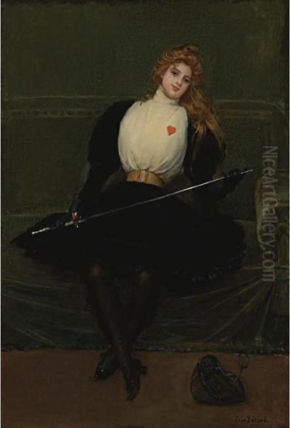 A Woman Fencer Oil Painting by Jean-Georges Beraud