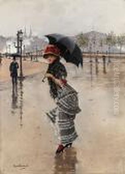 Parisienne Un Jour De Pluie, Place De La Concorde Oil Painting by Jean-Georges Beraud