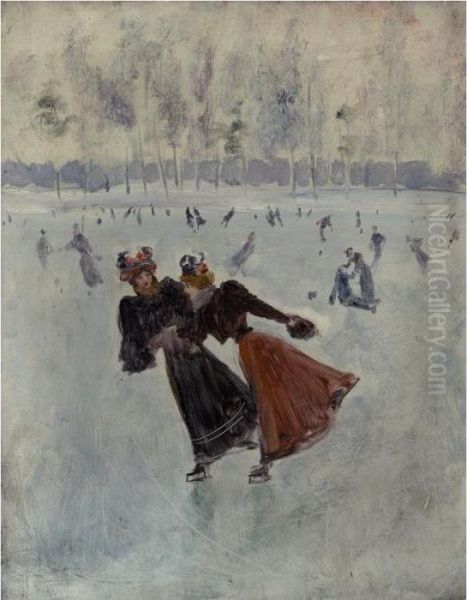 Women Skating Oil Painting by Jean-Georges Beraud