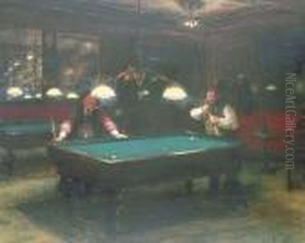 Les Joueurs De Billiard Oil Painting by Jean-Georges Beraud