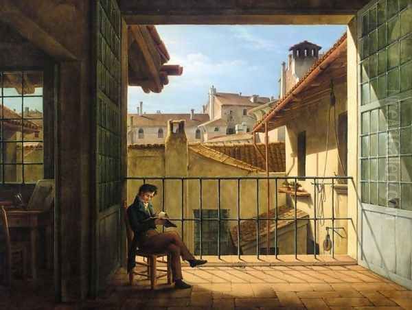 View over Roman Rooftops (Udsigt over Roms tage) Oil Painting by Constantin Hansen