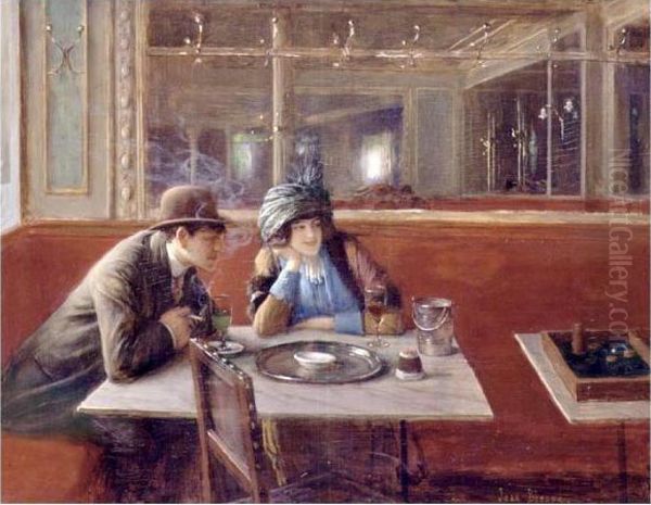 Au Cafe Oil Painting by Jean-Georges Beraud