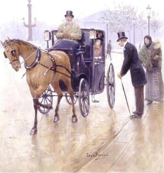 Rendez-vous In The Place De La Concorde Oil Painting by Jean-Georges Beraud