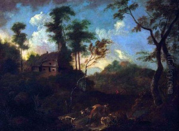 Wooded Landscape Oil Painting by Nicolaes Berchem