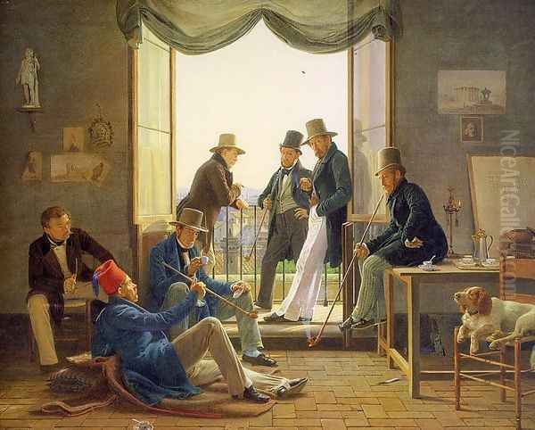 A Group of Danish Artists in Rome 1837 Oil Painting by Constantin Hansen