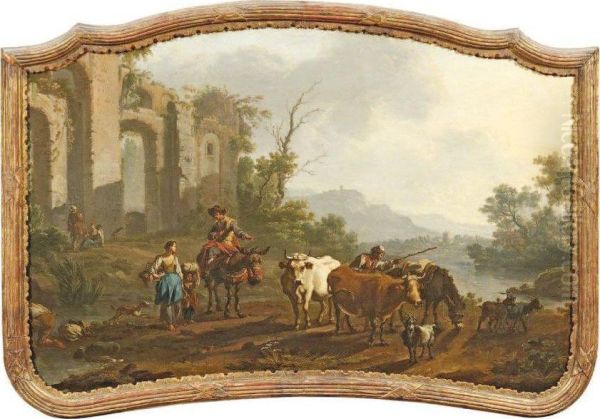 Pastorale Dans Des Ruines Imaginaires Oil Painting by Nicolaes Berchem