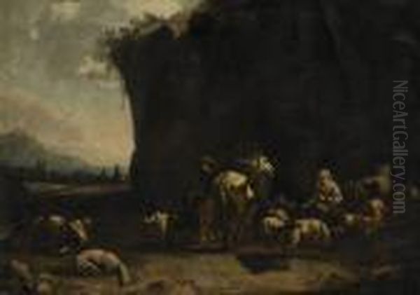 Rastande Sallskap Oil Painting by Nicolaes Berchem