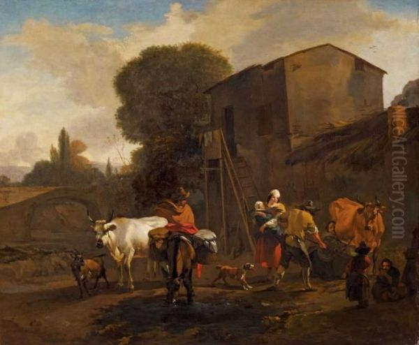 Landschaft Mit Bauern Vor Einem Haus Oil Painting by Nicolaes Berchem