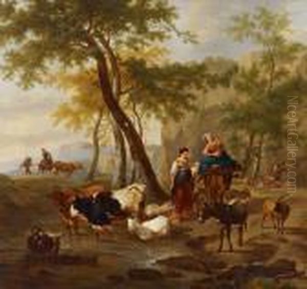 Landschaft Mit Hirtinnen Und Herde Oil Painting by Nicolaes Berchem