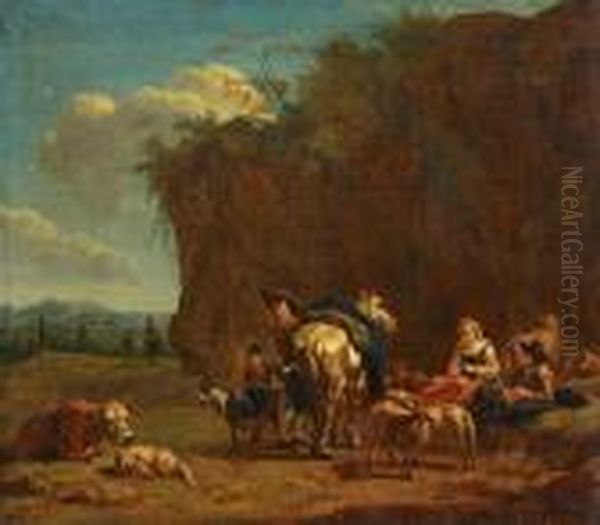 Landschaft Mit Hirtenfamilie Oil Painting by Nicolaes Berchem