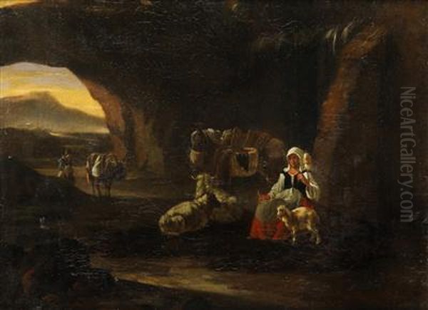 A Resting Shepherdess Oil Painting by Nicolaes Berchem