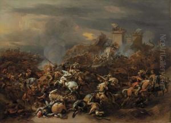 The Battle Between Alexander And Porus Oil Painting by Nicolaes Berchem