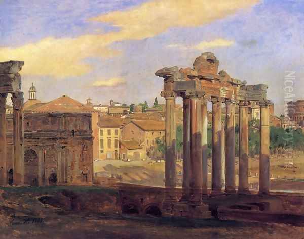 The Arch of Septumius Severus and the Temple of Concord Oil Painting by Constantin Hansen